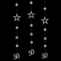 Banner pendente argento numero 50 con stelle e cerchi per decorazione festa di compleanno. - 50 Anni / Argento