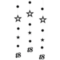 Ghirlanda di decorazione sospesa per il 18° compleanno con stelle nere per festa. - 18 Anni / Nero