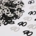 Schwarze und silberne Nummer 40 Konfetti für 40. Geburtstag Party Tischdekoration. - Nummer 40 / 10g Packung / Schwarz und Silber