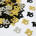 Gold silber schwarz Nummer Konfetti Tischdeko Party Pailletten PVC Deko Streudeko - Nummer 16 / 10g Packung / Schwarz, Gold und Silber