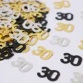 30. Geburtstag Party Tischdeko Konfetti Gold Silber Schwarz PVC Nummer Pailletten Deko - Nummer 30 / 10g Packung / Schwarz, Gold und Silber