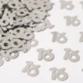 Silberne Zahlen Konfetti für Geburtstag Party Tischdeko, PVC Streudeko Glitzer Pailletten. - Nummer 16 / 10g Packung / Silber