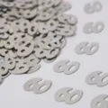 Silberne Nummer Konfetti Tischdeko metallische PVC Pailletten für Feier Party Deko - Nummer 60 / 10g Packung / Silber
