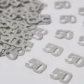 Silberne 50 Nummer Konfetti Tischstreuung Dekorationen für Geburtstag Jubiläum Party PVC Pailletten. - Nummer 50 / 10g Packung / Silber
