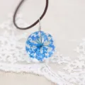 Handmade blue dried flower glass ball pendant necklace fresh style clavicle chain jewelry. - 14mm / Sapphire Blue