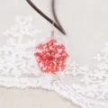 Handmade dried flower necklace glass ball red lace flower botanical pendant for women - 14mm / Red