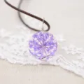 Handmade dried flower glass ball necklace purple botanical floral pendant jewelry variant - Purple