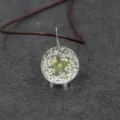 Handmade dried flower glass ball necklace with white lace flower pendant and brown cord variant - White