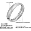 Detailed shot of wide stainless steel hinged bangle with frosted pattern and clear dimensions. - Patterned Bangle-B (Z117) / 1.5cm Wide / Steel