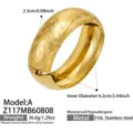 Gold wide cuff bracelet 316L stainless steel matte texture waterproof jewelry detail - Patterned Bangle-A (Z117) / Width 2.5cm / Gold
