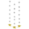 Décoration suspendue de remise de diplôme avec étoiles argentées et chapeaux dorés. - Guirlande d'étoiles argentées et chapeaux de remise de diplôme dorés
