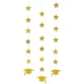 Décoration suspendue de fête de remise des diplômes, guirlande d'étoiles et de chapeau. - Guirlande d'étoiles dorées et chapeaux de remise de diplôme dorés
