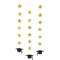 Guirlande de décoration suspendue étoile dorée et chapeau noir pour fête de remise. - Guirlande d'étoiles dorées et chapeaux de remise de diplôme noirs