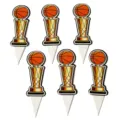 Set of 6 basketball trophy cake toppers, perfect for sports themed birthday party decorations. - Basketball Theme Cake Toppers