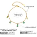 Detailed view of 18k gold plated stainless steel multi-charm zircon bracelet for women. - Bracelet (TXE065) / 17+5cm / Gold (Green Zirconia)