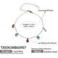 Stainless steel rainbow charm bracelet with multi-color cubic zirconia stones and extension chain. - Bracelet (TXE065) / 17+5cm / Steel Color (Colorful Zirconia)