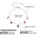 Stainless steel multi-charm bracelet with colorful cubic zirconia stones and extension chain. - Bracelet (TXE065) / 17+5cm / Steel Color (Red Zirconia)