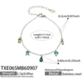 Stainless Steel Colorful Zirconia Charm Dainty Bracelet Multi-Shape Stones Fashion Jewelry - Anklet (TXS065) / 21.5cm / Steel Color (Green Zirconia)