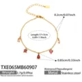 Detail view of the 18K gold plated stainless steel multi-charm bracelet with colorful zirconia. - Bracelet (TXE065) / 17+5cm / Gold (Red Zirconia)