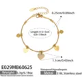 Detalle de pulsera de corazón de acero inoxidable bañado en oro de 18k con circonitas. - Estilo Incrustado de Corazón (E029) / 17.5+5 cm / Dorado