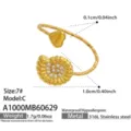 18k vergoldeter edelstahl zirkon muschel herz offener ring, verstellbare größe für frauen - Größe 7 / Schneckenhaus Stil / Weißer Zirkonia