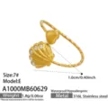 Ozean Element 18k vergoldeter Edelstahl Zirkonia verstellbarer Ring, Größe 7, eleganter Stil. - Größe 7 / Jakobsmuschel-Stil / Weißer Zirkonia