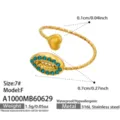Edelstahl Ozean Muschel Zirkon Offener Ring Größe 7 Wasserdichter Damenschmuck Gold - Größe 7 / Muschel Stil / Blauer Zirkonia
