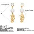 Edelstahl vergoldet Perle Seepferdchen Ohrringe elegante Zirkon Modeschmuck Damen Strand - Weißer Zirkonia Seepferdchen Stil (F057-D) / Gold