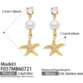 Vergoldete Edelstahl Seestern Perle Ohrringe, sommerlicher Strand Stil Damenschmuck. - Weißer Zirkonia Seestern Stil (F057-I) / Gold