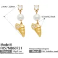 Goldene Muschel Perle Ohrringe für Damen, 316L Edelstahl wasserdichter Schmuck. - Weißer Zirkonia Schraubschnecke Stil (F057-K) / Gold