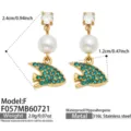 Vergoldete 316L Edelstahl blaue Kristall Fisch Perle Damen Ohrringe Schmuck Variante. - Blauer Zirkonia Manta-Rochen Stil (F057-F) / Gold