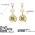 Vergoldete Edelstahl blaue Zirkon Perle Muschel Ohrringe wasserdichter Modeschmuck Damen - Blauer Zirkonia Meerschnecke Stil (F057-H) / Gold