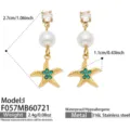 Vergoldete Seestern Perlen Ohrringe mit funkelnden Zirkonia, elegante Strand Stil Schmuck. - Blauer Zirkonia Seestern Stil (F057-I) / Gold
