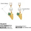 Vergoldete edelstahl perle blaue zirkonia muschel baumeln ohrringe damen strandschmuck - Blauer Zirkonia Schraubschnecke Stil (F057-K) / Gold