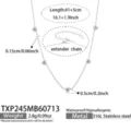Stainless steel heart zirconia necklace specification diagram showing dimensions and metal details. - Necklace / 41+5cm / Silver-Pink Rhinestone
