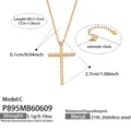 Gold stainless steel cross pendant necklace with sparkling zirconia stones and extender chain. - Model P895-C / 40.5+5cm / Gold