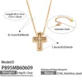 Gold stainless steel cross pendant necklace with cubic zirconia, double layer design, 45cm. - Model P895-D / 40.5+5cm / Gold