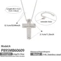 Silver rhinestone cross pendant necklace, 316L stainless steel, stylish adjustable chain. - Model P895-A / 40.5+5cm / Steel