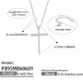Stainless steel cross pendant necklace with sparkling cubic zirconia and adjustable extension chain. - Model P895-C / 40.5+5cm / Steel