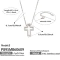 Stainless steel cross pendant necklace with zircon pavé, chic clavicle chain, 40.5+5cm length. - Model P895-E / 40.5+5cm / Steel