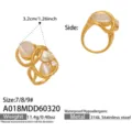 Anello geometrico in acciaio inossidabile dorato con occhio di gatto e cristallo, tg 7-9. - Stile Geometrico Traforato con Strass (A018)