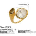 Schicker Ring aus Edelstahl mit 18K Gold Platted und asymmetrischen Kristallen. - Größe 7 / Weißer Stein (A614) / Weiß