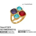 Modischer 18K vergoldeter Edelstahl Ring mit bunten quadratischen Steinen Luxus Schmuck - Größe 7 / Roter Stein (A619) / Rot