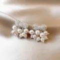 French retro pink bow pearl tassel earrings detail shot, elegant light luxury jewelry. - Ear Buckle Style (6#)