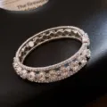 Bracelet manchette en cristal et strass scintillants, bijoux de luxe argent style vintage - Style 12 Jonc (Fleur Incrustée 3 Rangs)