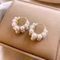 French vintage gold pearl hoop earrings, elegant textured metal and chic pearl design. - Vintage Pearl Ear Buckle (18#)