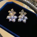 French vintage silver flower pink pearl cluster earrings elegant lightweight luxury jewelry - Floral Pearl Earring (24#)
