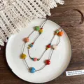 Vintage πολύχρωμο κολιέ με κεραμικές χάντρες, boho μακρύ κορδόνι κοσμήματα για γυναίκες. - 53# Κολιέ - καφέ - πολύχρωμο