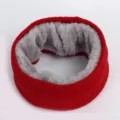 Red winter fleece lined knitted loop scarf, warm solid color pullover neck warmer for adults. - Red