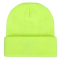 Gorro de punto amarillo neón con vuelta, gorro de invierno suave de acrílico para adultos. - Ajustable / Amarillo Neón